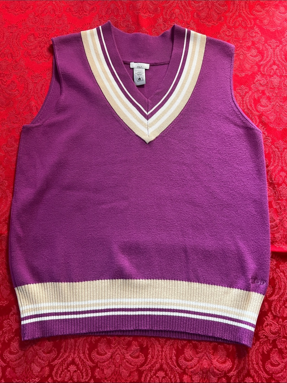 IZOD Golf Women’s Large Purple Cotton Sweater Vest V-Neck Preppy Country Club